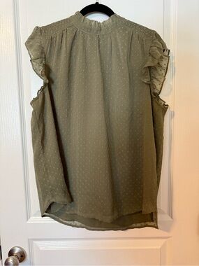 LOFT Olive Green Swiss Dot Cold-Shoulder Blouse